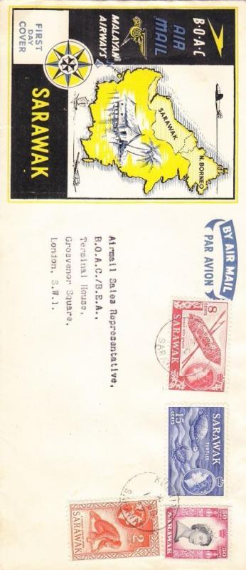1957, Sarawak to London, 1st Day/1st Flight, See Remark (26608)