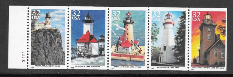 #2969-73 MNH 32¢ Lighthouses Booklet Pane/5