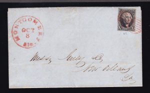 US 2 10c Washington Cover Pos 61L1 Montgomery AL to New Orleans VF-XF 4 Margins