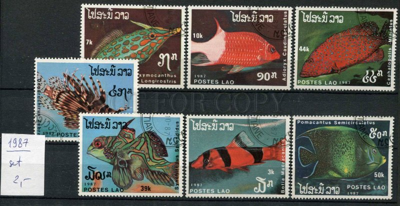 265122 Laos 1987 year used stamps set FISHES