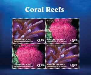 UNION ISLAND 2014 - CORAL REEFS - SHEET OF 4 STAMPS - MNH