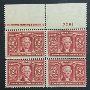 MOMEN: US #324 PLATE BLOCK MINT OG NH #24858