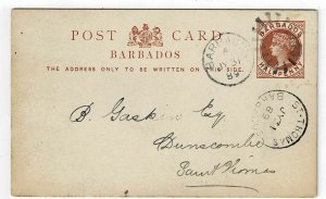 Barbados 1889 GPO cancel on postal card to St. Thomas