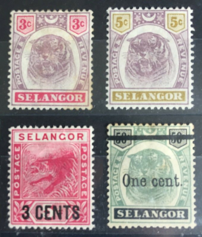 MALAYA 1891-1900 SELANGOR tiger 4V MH M2745