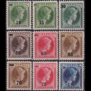 LUXEMBOURG 1928 - Scott# 186-93 Duchess Surch. Set of 9 LH