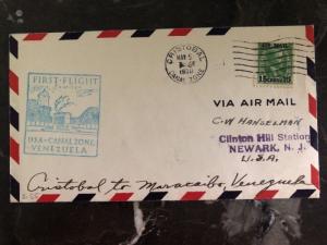 1930 Canal Zone First Flight airmail cover FFC To Newark USA Via Venezuela
