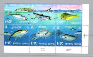 KAPPYSTAMPS 850-30 PITCAIRN ISLANDS OCEAN FISH BLOCK 6 MNH