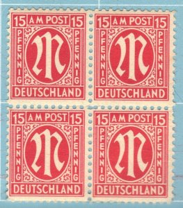 GERMANY #3N9A  A.M.G. ISSUE MNH  BLK of 4 1945-46