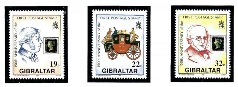 Gibraltar 570-72 MNH 1990 First Postage Stamp Anniv