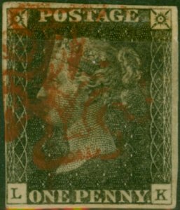 GB 1840 1d Penny Black SG2 Pl. 3 (L-R) Fine Used 4 Good-Close Margins Red MX