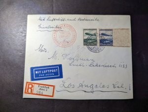 1936 Registered Germany LZ 129 Hindenburg Zeppelin Airmail Cover to LA CA USA