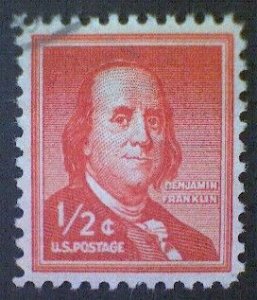 United States, Scott #1030, used(o), 1955, ​Liberty Series: Franklin, ½¢