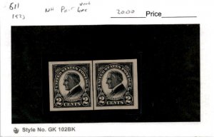United States Postage Stamp, #611 Line Pair Mint NH, 1923 Harding (AP)