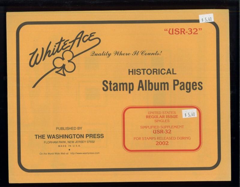 2002 White Ace US Regular Issue Stamp Album Simplified Supplement USR-32