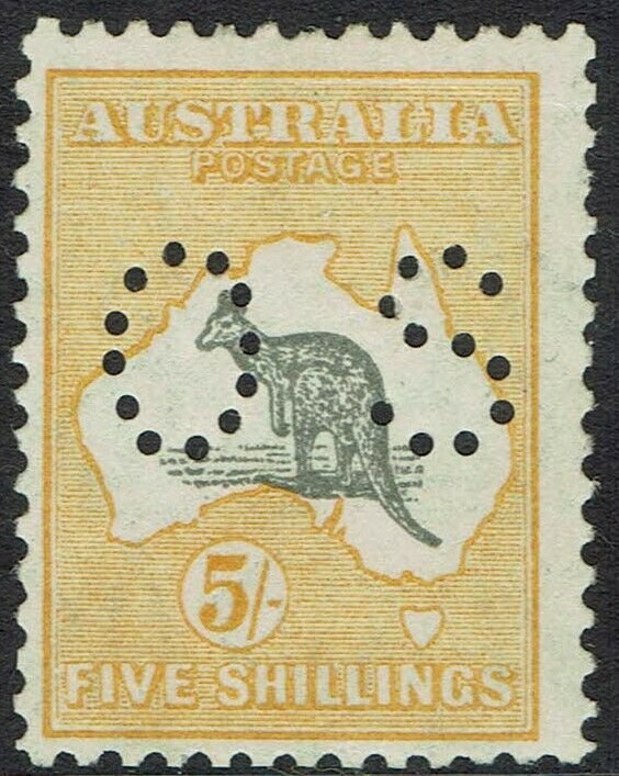 AUSTRALIA 1929 KANGAROO OS 5/- SMALL MULTI WMK 