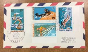 French Polynesia 1971 Sc# 263, C71-73 FDC water sports , diving w/ Fish, surfing