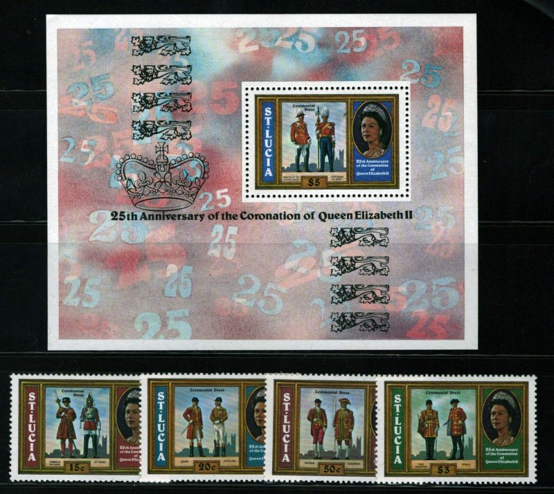 ZAYIX St. Lucia 438-442 MNH Queen Elizabeth II 25th Coronation 062822SM83