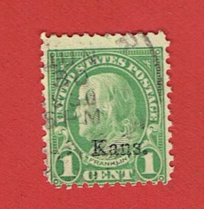 US SCOTT#658 1929 1c FRANKLIN KANS. OVERPRINT - USED