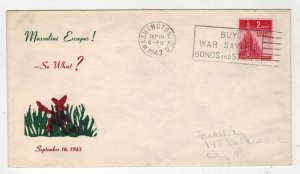 WW2 Patriotic 1943 MUSSILINI ESCAPES SO WHAT? BIDELITY CACHET CV $40