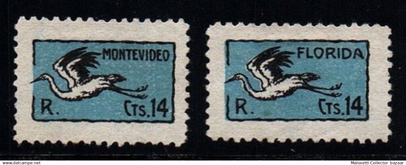 1925 Uruguay airmail #C7/8 XF centering mint no gum CV $70 bird heron