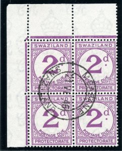 Swaziland 1946 KGVI Postage Due 2d purple & purple-violet block VFU. SG D2 var.