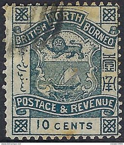 NORTH BORNEO 1888 10 Cents Dull Blue SG44b Cancelled