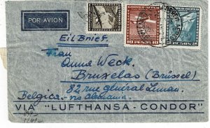 Chile 1941 Santiago cancel on LATI airmail cover to BELGIUM, censored