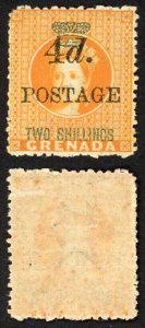 Grenada SG41 4d on 2/- (4mm between value and postage) Cat 50 pounds