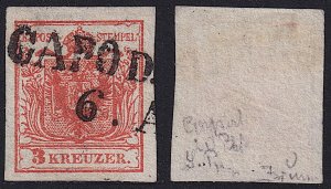 Austria - 1850 - Scott #3 - used - Type I - CAPO D'ISTRIA pmk Slovenia