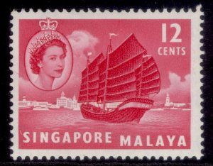 SINGAPORE QEII SG45, 12c rose-carmine, LH MINT.