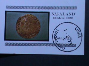 ​NAGALAND-1973- ELIBAZETH I- GOLD COIN-1602 CTO S/S VF-OG FANCY CANCEL