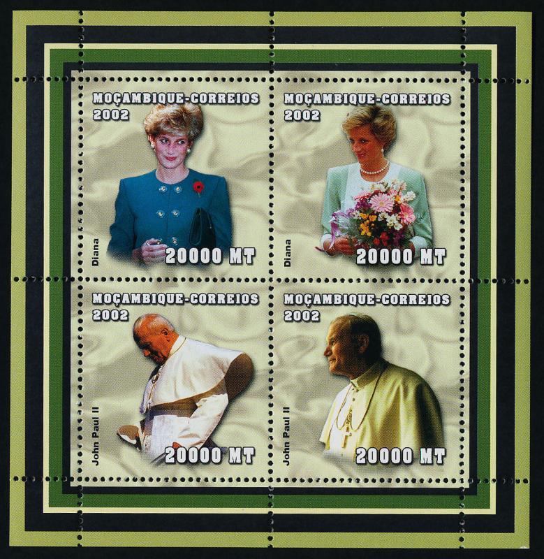 Mozambique 1604 MNH Princess Diana, Pope John Paul II, Flowers