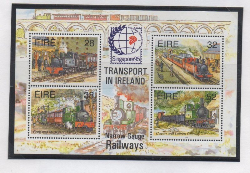 Ireland Sc 959b 1995 Narrow Guage Railways stamp sheet mint NH Singapore ovpt