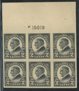 U.S. #611 MINT PL# BLOCK OF 6 OG NH