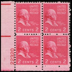 US #806 ADAMS MNH LL PLATE BLOCK #22320