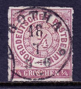 NORTH GERMAN CONFEDERATION — SCOTT 1 — 1868 ¼gr VIOLET — USED — SCV $15.00