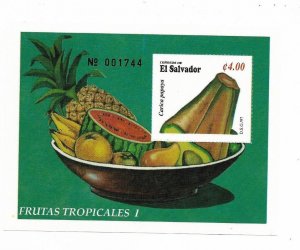 EL SALVADOR 1996 TROPICAL FRUITS VEGETABLES FOOD SOUVENIR SHEET MINT NH