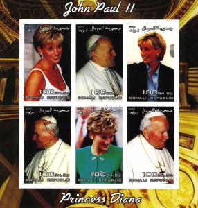 Somalia 2004 POPE JOHN PAUL II & PRINCESS DIANA Sheet (6) Imperforated Mint (NH)