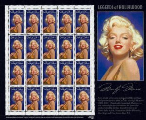 1995 32c Marilyn Monroe, Legends of Hollywood, Sheet of 20 Scott 2967 Mint VF NH