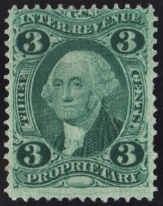 R18c 3¢ Revenue: Proprietary (1862) Uncancelled/No Gum