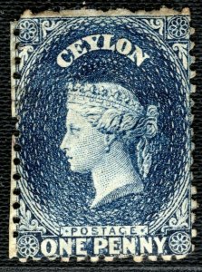 CEYLON QV Stamp SG.49 1d Deep Blue (1863) Mint MM Part OG Cat £180- GBLUE143