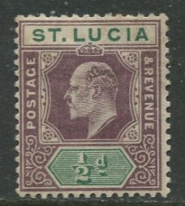 St. Lucia - Scott 43 - KEVII - Definitive -1902 - MLH -Single 1/2p Stamp