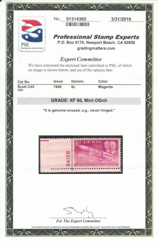  MOstamps - US #C45 Mint OG NH Grade XF 90 with PSE cert - Lot # MO-2051 SMQ $12