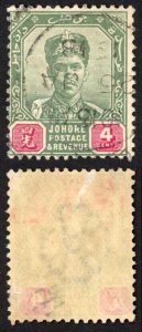 Johore SG42 4c Green and Carmine CDS used Cat 4 pounds