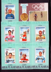 AJMAN 1969 SUMMER OLYMPIC GAMES MEXICO/CYCLING SET OF 7 DELUXE S/S & S/S MNH