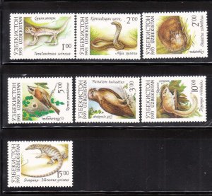 Uzbekistan 1993 Fauna lizard Birds Snake Eagle Sc 7-13 MNH A4253