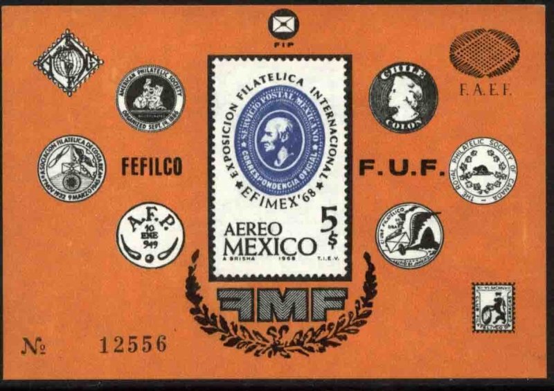 MEXICO C345, EFIMEX'68 Philatelic Exhibition Souvenir Sheet. MINT, NH. VF.