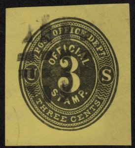 SC#UO7 3¢ Post Office Department Cut Square (1874) Used