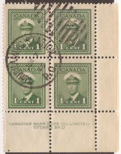 CANADA #249 USED PLATE BLOCK