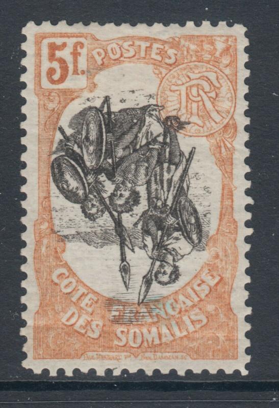 Somali Coast Sc 63 MLH. 1903 5f Somali Warriors, Inverted Center ERROR, fresh